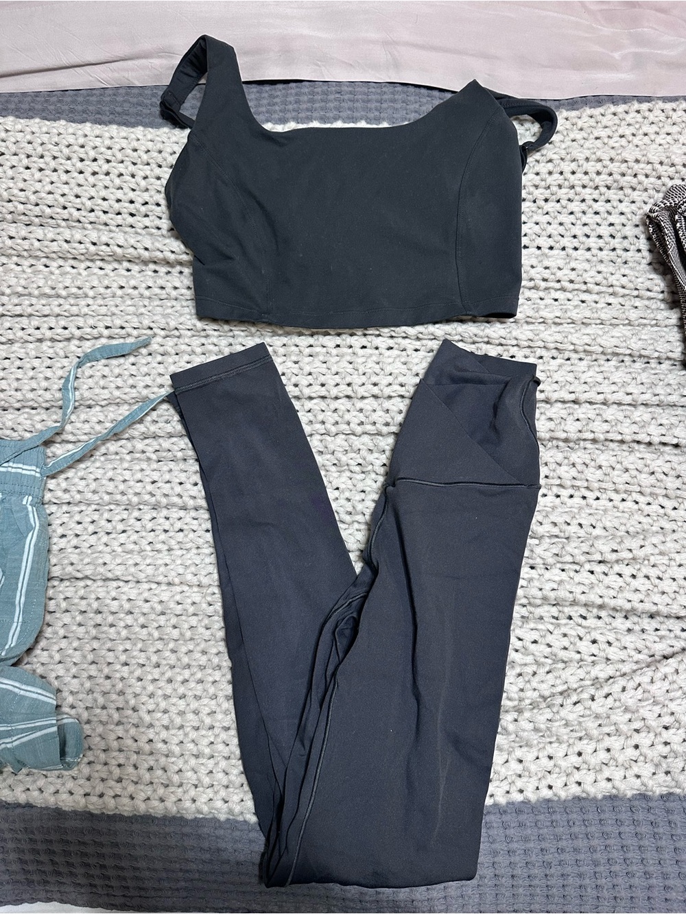 Aerie Dark Grey High-Waist Leggings with Matching Black Crop Tank